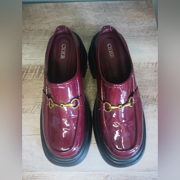Cider Dark Academia Platform Loafers Clogs 10  Patent Burgundy Punk Cybergoth - Picture 4 of 11